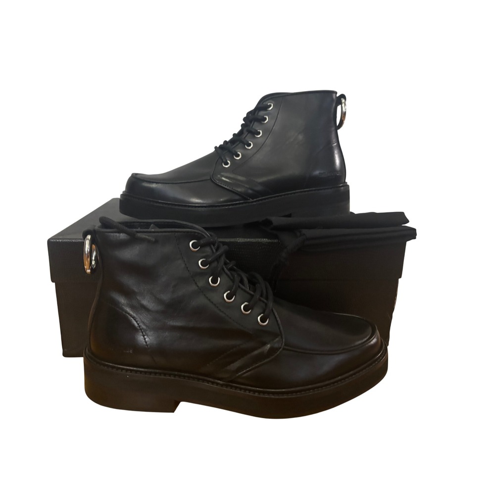 The Kooples NIB Women's Almond Toe Lace-Up Leather Ankle Boots Black FRβ 37/US 6